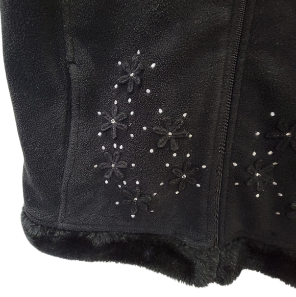 Vintage Northern Reflections Fleece Vest Black Faux Fur Trim Cozy Warm Women’s S - Picture 10 of 17